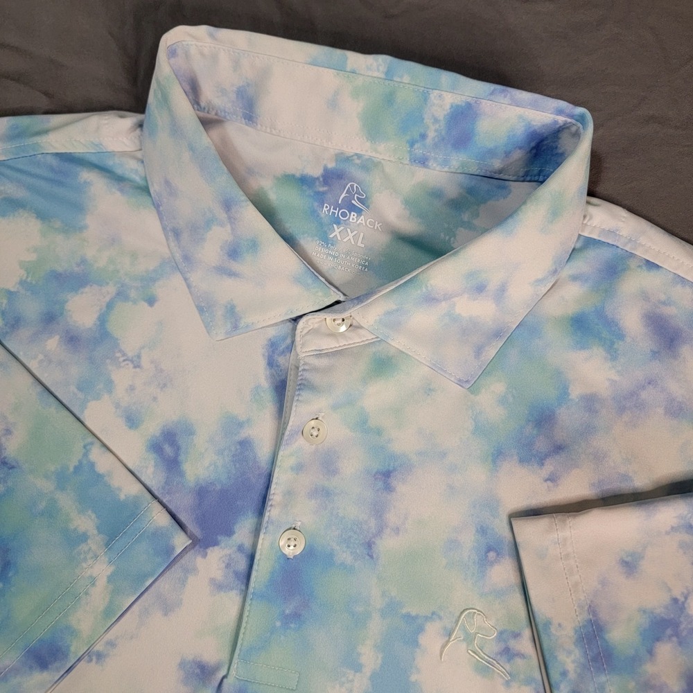Rhoback Shirt Men's 2XL Multicolor Performance Golf Polo Short Sleeve Tie Dye